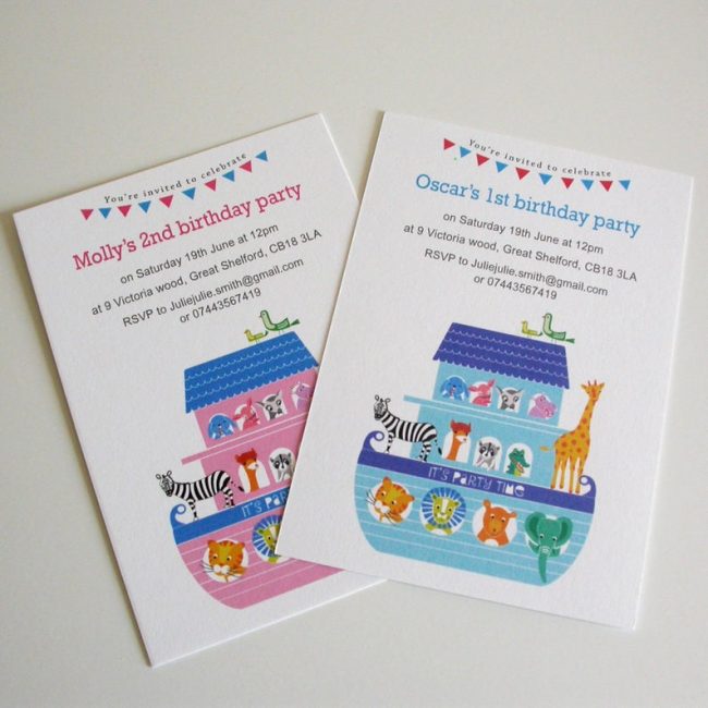 Noah's ark themed children's party invitations