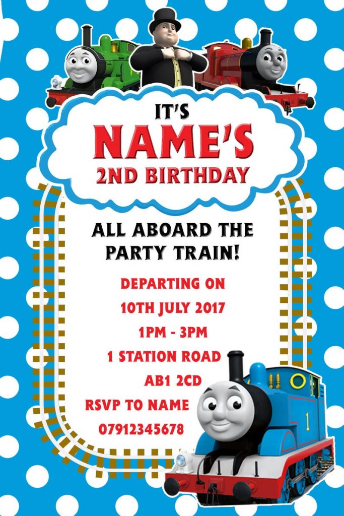 Thomas the Tank themed children's birthday invitations